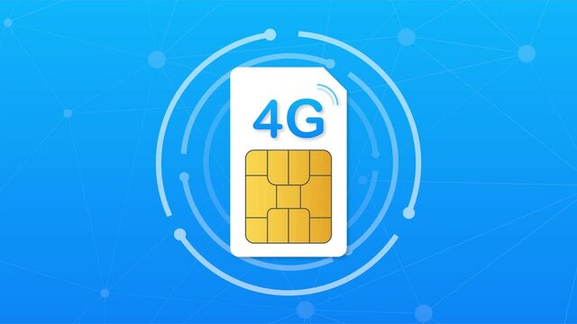 4G Sim Card. Mobile telecommunications technology symbol. Motion graphics.