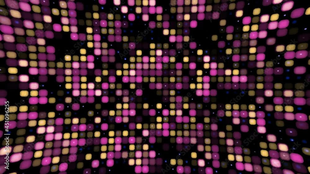 Poster abstract square light dots in distorted animated pattern. seamless loop geometric background with si