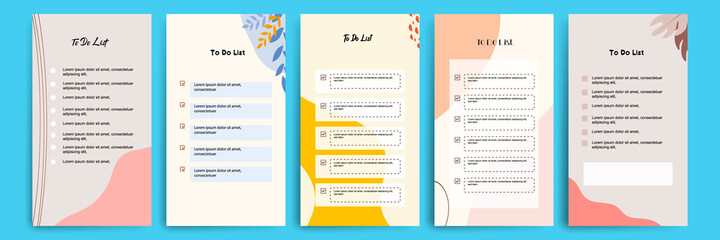 Set collection of to do check list blank daily or weekly planner. Suitable for print and web, social media story stories banner, diary, notebook template layout with fluid wave natural elements