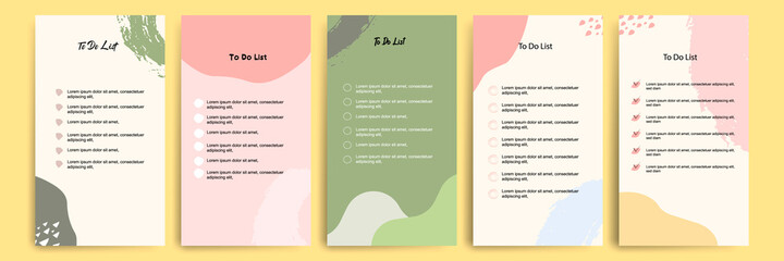 Set collection of to do check list blank daily or weekly planner. Suitable for print and web, social media story stories banner, diary, notebook template layout with fluid wave brush shape