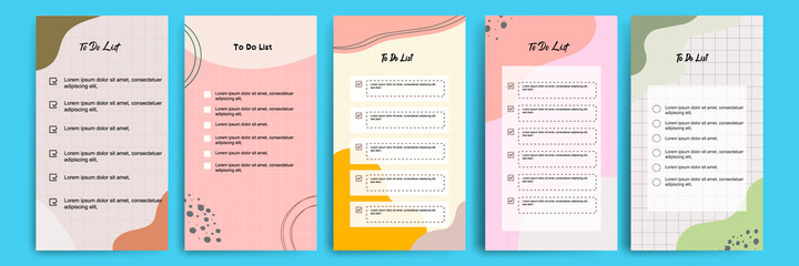 Set collection of to do check list blank daily or weekly planner. Suitable for print and web, social media story stories banner, diary, notebook template layout with fluid wave natural elements