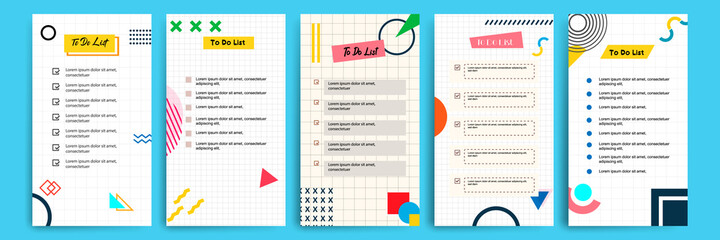 Set collection of to do check list blank daily or weekly planner. Suitable for print and web, social media story stories banner, diary, notebook template layout with file document geometric pattern - obrazy, fototapety, plakaty