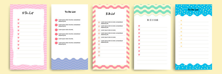 Set collection of to do check list blank daily or weekly planner. Suitable for print and web, social media story stories banner, diary, notebook template layout with file document geometric pattern