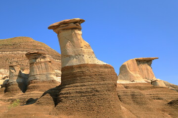 Famous Hoodoos in Drumheller Alberta on a sunny day