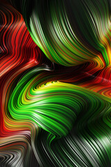 Abstract colorful background, wavy liquid with stripes. Curved splashes. 3d illustration.