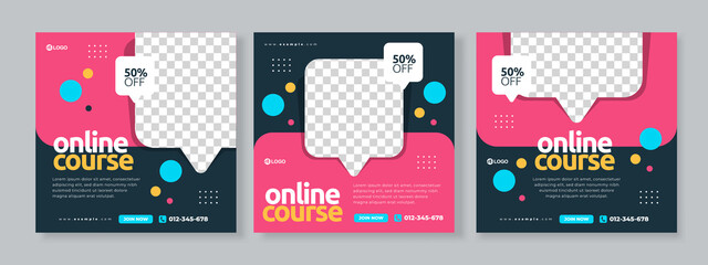 online course social media pack template premium vector