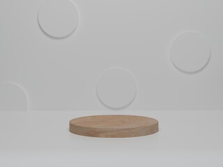 Background products minimal wood podium on white platform. Abstract minimalism with white background. 3d render, 3d illustration