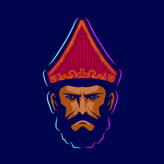 Batak people man woman Pop Art logo. Colorful toba asian ethnic wedding dress design with dark background.  Vector illustration. 