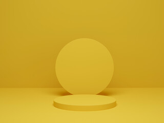 3D rendering. Yellow cylinder platform minimal background. Abstract geometric shapes podium for display product presentation.