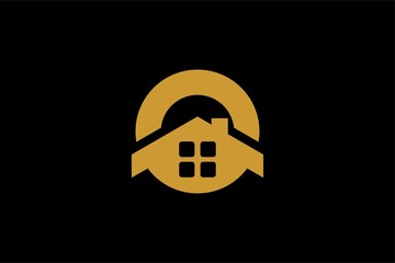 Real estate logo design. Monogram O house abstract symbol. Circle house icon vector.