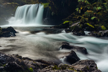 Waterfall and river with silk water