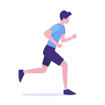 A running man. Flat colored vector illustration. Isolated on white background. 