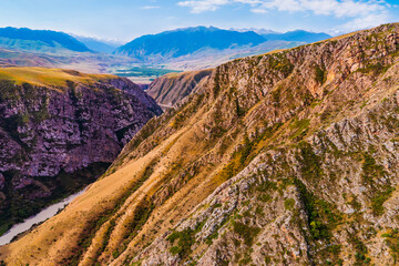 The spectacular geological landscape of the Kuokesu Grand Canyon,Xinjiang,China.Aerial view.