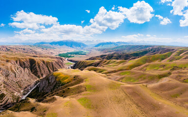 The spectacular geological landscape of the Kuokesu Grand Canyon,Xinjiang,China.Aerial view.