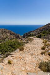 Naklejka premium Rugged coastline and walking trails at Katholiko on the northern coast of Chania, Crete