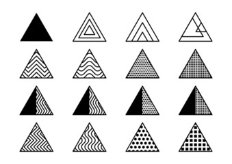 Trójkąty. Zestaw minimalistycznych elementów geometrycznych. Abstrakcyjna ilustracja wektorowa. © Monika
