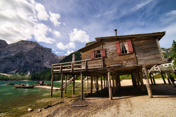 dolomitesm landscape, italy lake di braies .