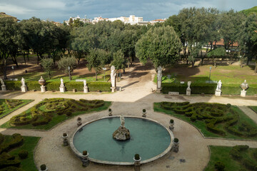 High Angle View Of water fountain garden walkways Against trees and Sky