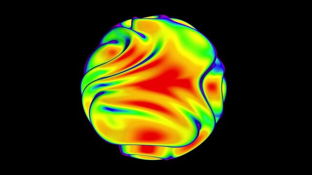 Organic wavy sphere. Thermal vision. Abstract smooth liquid shape. Seamless loop. 3D animation. Ideal for uses as a cool background for titles, videos, vector animations. Video with alpha matte