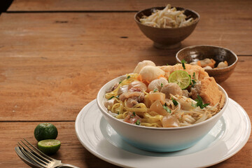 Mie Kocok Bandung. Traditional Sundanese Dish of Beef Noodle Soup from Bandung, West Java.