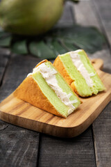 Coconut Chiffon Cake, panda flavor on wooden background