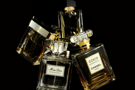 Collection of Branded Perfume on black background