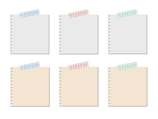 イラスト素材：マスキングテープが付いたシンプルなメモ・ノートセット