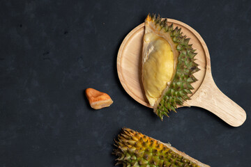 Durian fruit is ripe, specially selected size. Delicious and sweet yellow flesh, ready to eat, with...