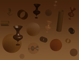 Brown vases, cylinders and circles