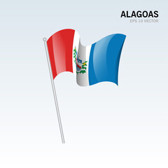 Waving flag of Alagoas states,federal district of Brazil isolated on gray background