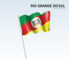 Waving flag of Rio Grande do Sul states,federal district of Brazil isolated on gray background