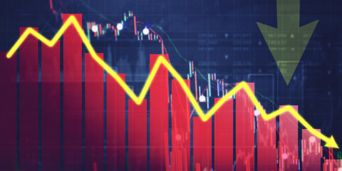 Close up of declining finance arrow