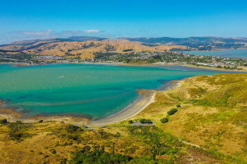 ニュージーランドのウェリントンの草原をドローンで撮影した写真 Scenery of sightseeing in Auckland, New Zealand.