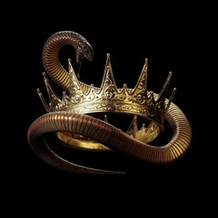 Naklejka premium Golden crown with black snake on dark background 
