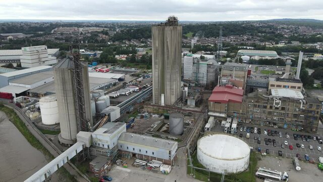 Hanson Ready-mixed Concrete site Erith Kent UK Aerial pan footage