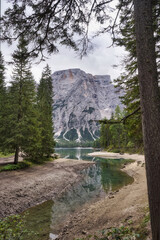 dolomitesm landscape, italy lake di braies .