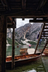 dolomitesm landscape, italy lake di braies .