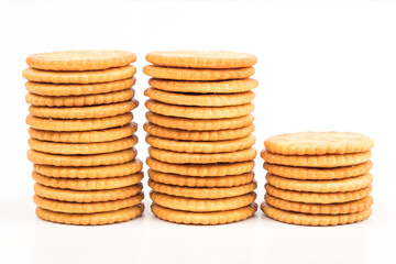 Biscuits Cookies stacks on White background.	
