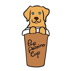 Puppuccino, dog in coffee cup cartoon vector illustration
