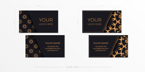 Dark color business cards with abstract patterns. Business card design with monogram ornament.