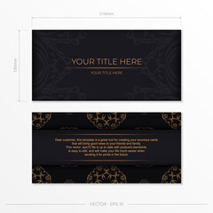 Rectangular Vector postcards in dark colors with abstract patterns. Invitation card design with vintage ornament.