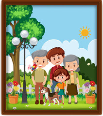 Obraz na płótnie Canvas A picture of happy family at the park in a frame