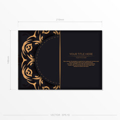 Rectangular Vector Dark color postcard preparation with abstract ornament. Template for design printable invitation card with vintage patterns.