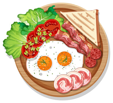 breakfast plate with eggs, bacon, tomatoes, toast clip art preview