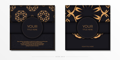 Square Vector Preparing postcards in dark colors with abstract patterns. Template for design printable invitation card with vintage ornament.
