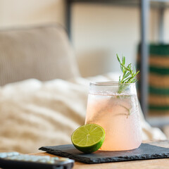 Hard seltzer cocktail with lime for relaxing afternoon at home