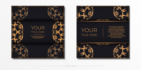 Obraz na płótnie Canvas Square vector postcards in dark colors with abstract patterns. Invitation card design with vintage ornament.