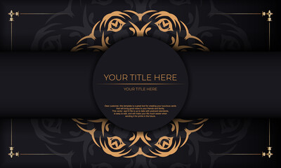 Black background with abstract vintage ornaments and place under the text. Print-ready invitation design with vintage ornament.