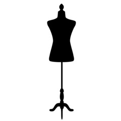 Obraz premium black silhouettes of mannequins for sewing on a white background. vintage female dummy dress mannequin. flat style.