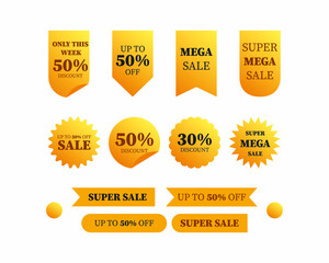 Sales label set in yellow color template for promo and advertising